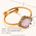 Detalles del anillo ajustable en acero oro 18K con opalo ovalado y circonitas claras - Estilo de Pétalo Ovalado / Oro Azul