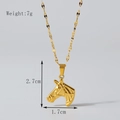 18K gold stainless steel necklace with a golden horse head pendant and flat link chain - Gold