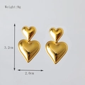 Orecchini a doppio cuore in acciaio inossidabile placcato oro 18K lucido - Stile Orecchini a Doppio Cuore (E001-2)