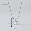 Square pendant necklace with white mother of pearl inlay and silver snake chain - Square Shell Style (X002-1)