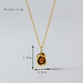 Gold plated necklace featuring an irregular lava pendant with brown stone inlay - Gold Tiger Eye Style (X002-4)