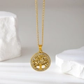 Gold Tree of Life necklace with cutout pendant and white crystals on stainless steel - Gold
