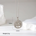 Silver Tree of Life necklace with cubic zirconia circle pendant and hollow tree design - Steel