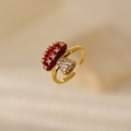 Macro shot of a mushroom ring with red enamel and sparkling cubic zirconia details - Red Mushroom Style (JZ004-2)