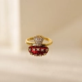 Anello cuore rotante con smalto rosso e pavé di zirconi con finitura dorata - Stile Ventaglio Smalto Rosso Retrò (JZ004-6)