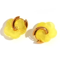18K gold plated stainless steel hoop earrings with translucent yellow flower pendants - Transparent Yellow