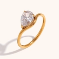 Anillo minimalista de acero inoxidable chapado en oro 18K con circón de pera - US 6 / Estilo Diamante Gota De Agua / Dorado