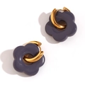 Modern 18K gold plated hoop earrings with dark purple flower pendants for women - Dark Gray