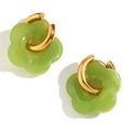 18K gold plated hoop earrings featuring light green translucent resin flower charms - Avocado Green