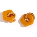 Fashionable 18K gold plated hoop earrings with vibrant yellow flower charms for women - Turmeric