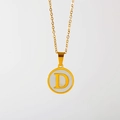 Gold letter D round white shell pendant necklace with delicate titanium steel chain - English Letter D (X029-D)