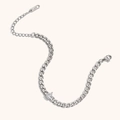 Silbernes Panzerkettenarmband mit birnenförmigem Edelstein und K18 Gravur - Wassertropfen Zirkonia 4,5 mm NK Kette / Stahlfarben