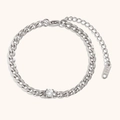 Silbernes Gliederarmband aus Edelstahl mit Zirkonia-Anhänger und K18-Markierung - Runder Zirkonia 4,5 mm NK Kette / Stahlfarben