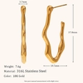 Irregular wave gold earrings in 316L stainless steel with detailed size and weight specs - Wave V Shape (Gold)