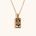 Vergoldete Edelstahl-Tarot-Halskette Rad des Schicksals mit bunter Emaille und Kristallen - Gold-Das Rad
