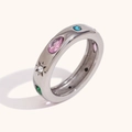 Anello in acciaio inossidabile placcato argento 18K con zirconi geometrici colorati - Taglia 6 / Zirconia Geometrica Color Acciaio Pietra Colorata