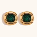Pendientes de botón en oro de 18K con circonitas cuadradas verde esmeralda - Pendientes de botón / Oro-Zircón Verde