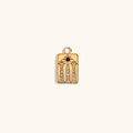 14K gold plated octagon pendant with purple center stone and star engravings - Star Rhinestone Square Tag Pendant - Gold