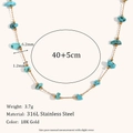18K gold plated stainless steel necklace with turquoise stones and size annotations - Blue Turquoise