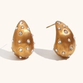 Pendientes de gota bañados en oro de 18K con acabado cepillado, cristales y perlas - Dorado