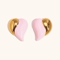 Elegantes pendientes de acero chapado en oro 18K con diseño de corazón en esmalte rosa - Pendientes de Corazón de Esmalte de Contraste-Rosa / Dorado