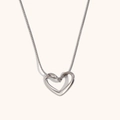 Modern silver heart pendant necklace with fine snake chain and minimalist hollow design - Silver Thin Snake Chain Heart Necklace