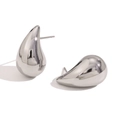 Sleek silver teardrop stud earrings with high-polish finish in minimalist metal design - Size S Mini Hollow Waterdrop Earrings / Steel