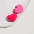 Pink velvet flocked heart charm and smooth resin accessory for DIY craft decorations - Deep Pink