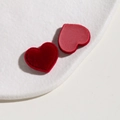 Red flocked heart-shaped DIY craft accessories with a soft velvet texture for jewelry and hair decor - Red