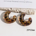 Detailed view of leopard print resin C-shape earrings with dimensions of 29mm by 33mm - 1# Irregular Shape / 29x33mm