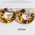 Detail view of leopard print resin C-shape earrings with precise 36x32mm measurements - 3# Large C-Shape / 36x32mm
