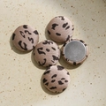 Macro detail of round leopard print fabric buttons with smooth metal back for DIY crafts - Light Color Round (E01-5-7-10)