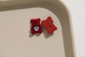 Red flocked bear charm with heart zircon detail for DIY jewelry making accessories - Red