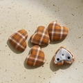 Detailed view of yellow plaid heart fabric buttons with silver dual-hole metal base backings - Yellow Heart Plaid (Single) / Yellow