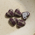 Close-up of heart-shaped plaid fabric buttons with silver metal sewing base on ceramic - Purple Heart Plaid (Single) / Purple