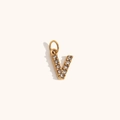 Colgante minimalista letra V en acero inoxidable chapado en oro 18K con circonitas blancas - Letra V / Dorado