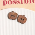 Handcrafted apple-shaped wooden buttons with natural grain for DIY jewelry and crafts - Brown Apple