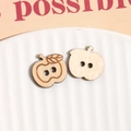 Creative apple-shaped wooden buttons with dual holes for DIY earrings and crafts - White Apple