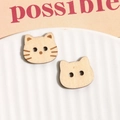 Cat-shaped wooden buttons in light natural wood for DIY earrings and hair accessories - White Cat Head