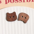 Cat-shaped dark brown wood buttons with dual holes for DIY craft accessories - Brown Cat Head