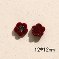 Detail voor- en achterkant van 12mm rode geflokte bloem DIY bedeltje met strass - Rode Bloem / 12mmx12mm