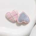 Detail of pink plaid fabric heart-shaped buttons with flat metal magnetic backing - Pink Large Heart