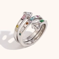 Three-layer 18K gold plated heart and arrow silver ring with colorful zircon stones - Silver/Steel - Colorful Diamond