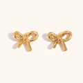 Orecchino a perno a fiocco in acciaio inossidabile placcato oro 18K con finitura lucida - Orecchini a Bottone con Fiocco Lucido-Oro