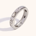 Anillo geométrico de plata con piedra de pera y detalles de circonita estrella - 6 / Circonita Geométrica de Gota de Agua Rectangular (R4967-4969) / Acero Circonita Transparente
