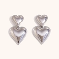 Orecchini a sospensione a cuore in acciaio inossidabile placcato argento lucido - Orecchini pendenti a cuore lucido - Argento