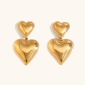 Orecchini pendenti a doppio cuore placcati in oro 18 carati con finitura dorata lucida - Orecchini pendenti a cuore lucido - Oro