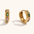 18K gold plated hoop earrings featuring colorful star-set zirconia in geometric shapes - Geometric Water Drop Colorful Rhinestone Hoop-Gold