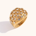 Chic 18K gold plated dome ring with brushed finish and sparkling zircon stones - 6 / Bubble Zirconia Dome / Gold White Diamond
