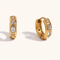 Elegant 18K gold-plated huggie earrings featuring various zircon cuts on a sleek metal frame - Geometric Water Drop White Rhinestone Hoop-Gold